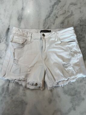 Just US White Distressed Frayed Hem Denim Shorts